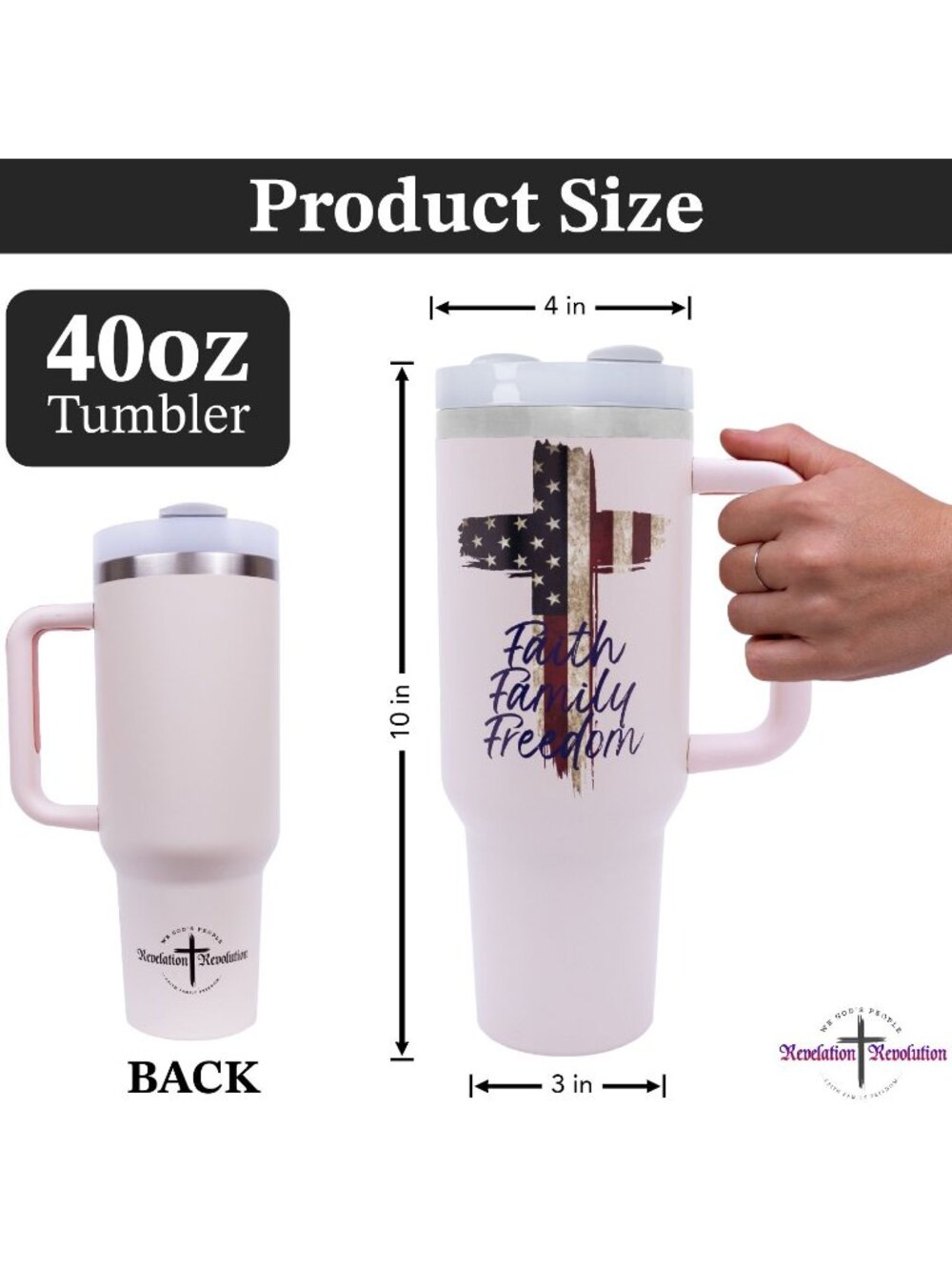 Patriotic 40 oz Tumbler American Flag Cross Insulated Mug Faith Family Freedom - Picture 6 of 9